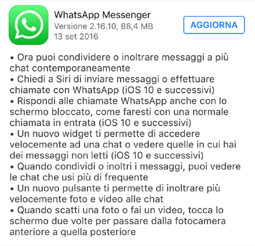 aggiornamento whatsapp