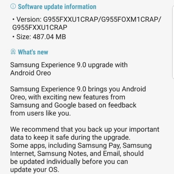 Galaxy S8 Oreo